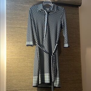 Max Studio Blue and White Buttoned Tie Front Dress